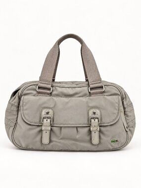 Lacoste Sorbonne Shine Gray Nylon Patent Leather Double Buckle Shoulder Bag